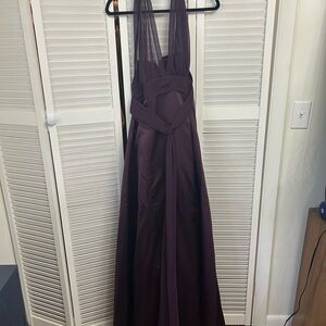 David's Bridal Deep Plum Halter Maxi Dress